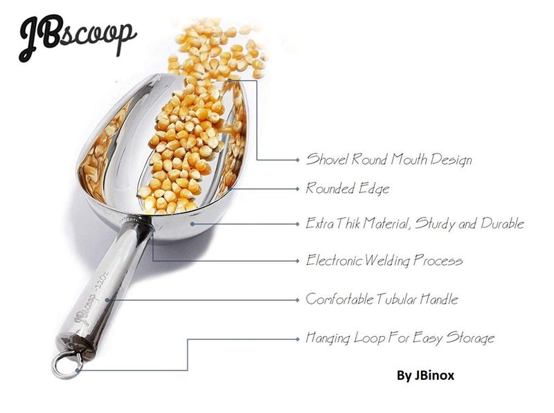 JBscoop Stainless Steel large Ice Scoop 11.3 inch, Feed Candy Popcorn Sugar Utility Scoop Easy Storage, Heavy Duty - 18 Oz - Image 3